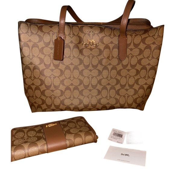 Coach Brown Signature carryall tote WITH WALLET - Picture 1 of 7